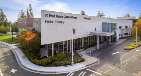 Image of the Fred Hutch Cancer Center Proton Therapy Building.