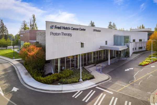 Image of the Fred Hutch Cancer Center Proton Therapy Building.